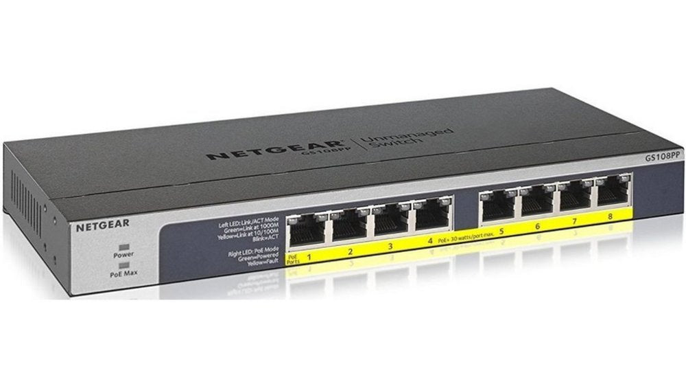 NETGEAR GS108PP | Unmanaged | Gigabit Ethernet (10/100/1000 Mbps) | Power over Ethernet (PoE) - Matmuis